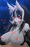  anthro blush breasts canine cum cum_on_breasts cum_on_face duo erection female hand_on_breast human male male/female mammal mightyena nintendo orgasm penis pok&eacute;mon sex titfuck tongue tongue_out video_games リヘナラ人形 