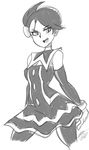  1girl bigdead93 breasts dress female mai_(pokemon) monochrome nintendo pokemon serious short_hair 