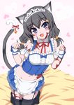  :d alternate_costume animal_ears apron bare_shoulders bell black_hair black_legwear blush_stickers bow burn_scar cat_ears cat_hair_ornament cat_tail detached_collar dorei_to_no_seikatsu_~teaching_feeling~ enmaided fang garter_straps hair_ornament head_tilt heart kemonomimi_mode kneeling long_hair looking_at_viewer low_twintails maid maid_headdress midriff navel no_shoes open_mouth paw_pose purple_eyes scar skirt smile solo sylvie_(dorei_to_no_seikatsu) tail tail_bell takahiko thighhighs twintails waist_apron wrist_cuffs 