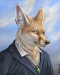  2016 canine ear_piercing emerald_(disambiguation) fennec fox fur heterochromia jewelry male mammal necklace piercing rukis solo suit tan_fur 