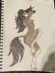  2016 anthro black_hair breasts equine female fur gentleguardian hair horn horse mammal nipples nude simple_background solo standing unicorn 