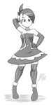  1girl bigdead93 breasts dress female looking_at_viewer mai_(pokemon) monochrome nintendo pokemon pose small_breasts 