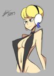  1girl bigdead93 blonde_hair breasts female gym_leader kamitsure_(pokemon) nintendo pokemon smile solo swimsuit thong_bikini 