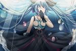  absurdres aqua_hair bare_shoulders closed_eyes dress gloves gx_(1165606660) hatsune_miku highres long_hair necktie solo twintails underwater very_long_hair vocaloid 