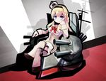  blonde_hair blue_eyes braid chibi crossed_legs french_braid hairband kantai_collection kuro_nasu long_hair looking_at_viewer machinery sitting smile solo turret warspite_(kantai_collection) 