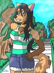  2016 anthro breasts clothed clothing female fur hair looking_at_viewer mammal nuki simonknuckle smile tanuki unknown_artist 