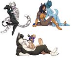  &lt;3 anthro antlers breasts canine cervine collar deer duo eyes_closed featureless_breasts featureless_crotch feline female female/female fur horn hug kneeling male male/female mammal mochashep multiple_images navel nude simple_background sitting smile stripes tiger white_background 
