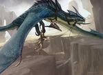  anthony_francisco anthro canyon dragon dutch_angle feral flying harness kor landscape magic_the_gathering official_art scalie signature size_difference spines spread_wings suspension wings 