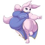  action_pose belly big_belly big_breasts breasts clothed clothing female fur hi_res lagomorph mammal obese overweight pink_fur pose rabbit simple_background solo standing thick_thighs yosioka_san 