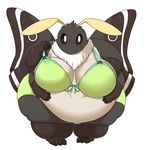  arthropod belly big_belly big_breasts black_fur bra breasts clothed clothing female fur hi_res insect looking_at_viewer moth obese overweight simple_background standing thick_thighs underwear white_belly white_fur wide_hips wings yosioka_san 