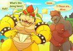  ? animal_genitalia anthro bara-diction beach belly biceps big_biceps black_nose block blush bowser bracelet canine castle claws clothing cloud collar detailed_background dialogue dog duo english_text eyewear front_view glasses goomba hair hand_on_penis hi_res holding_object horn jewelry koopa male mammal manly mario_bros mature_male mountain muscular muscular_male nervous nintendo nipples notreggie_(character) nude open_mouth pecs penis pipe pose red_eyes red_hair reptile scalie seaside shell size_difference sky smaller_male spiked_armlet spiked_bracelet spiked_collar spiked_shell spikes standing teeth text thong tongue turtle underwear vein veiny_penis video_games walking water 