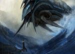  anthony_francisco blue_theme breaching feral lighthouse macro magic_the_gathering marine official_art open_mouth sea sea_serpent side_view storm water wave 