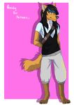  anthro canine clothed clothing english_text female mammal smile solo standing terryburrs text 