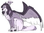  canine feathered_wings feathers female feral fur hybrid mammal sitting smile solo terryburrs wings 