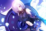  armor bodysuit breasts clouds elbow_gloves fate/grand_order fate_(series) gloves grass jpeg_artifacts matthew_kyrielite navel paperfinger purple_eyes short_hair skintight sky white_hair 