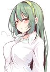  blush breasts green_hair green_hairband hairband half-closed_eyes large_breasts long_hair looking_at_viewer otokuyou parted_lips shirt simple_background sketch solo touhoku_zunko upper_body vocaloid voiceroid white_shirt yellow_eyes 