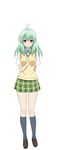  1girl absurdres antenna_hair green_hair highres kneehighs loafers purple_eyes run_elsie_jewelria school_uniform shoes skirt solo standing_on_one_leg sweater_vest to_love-ru to_love-ru_darkness to_love_ru_darkness yabuki_kentarou 