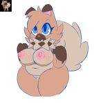  anthro big_breasts blue_eyes breasts canine female kirbot12 mammal navel nintendo pok&eacute;mon pussy rockruff simple_background slightly_chubby smile thick_thighs video_games 