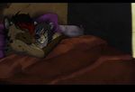  anthro bed duo eyes_closed feline female hug hyena inside male mammal pillow sleeping smile terryburrs 
