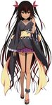  1girl anklet bare_legs black_hair blush dark_skin japanese_clothes jewelry long_hair long_sleeves looking_at_viewer master_nemesis sandals sketch smile solo to_love-ru to_love-ru_darkness twintails wide_sleeves 