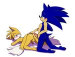  after_sex anus balls bluechika blush butt canine cum cum_in_ass cum_inside fox hedgehog looking_back male male/male mammal miles_prower penis simple_background sonic_(series) white_background 