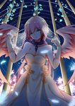  android angel angel_wings bare_shoulders breasts chain cleavage collar collarbone dress green_eyes highres hq_(876704940) ikaros large_breasts long_hair looking_at_viewer multicolored_hair open_mouth pink_hair red_hair robot_ears solo sora_no_otoshimono twintails very_long_hair wings 