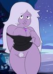  2016 alien amethyst_(steven_universe) areola big_breasts breasts cartoon_network cleavage clothed clothing erect_nipples female gem_(species) jigglyknight nipple_bulge nipples pubes pussy steven_universe 