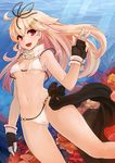  :d air_bubble alternate_costume arm_at_side ass_visible_through_thighs bare_arms bare_legs bikini black_ribbon blonde_hair bubble cameltoe coral coral_reef eyelashes fang fingerless_gloves fingernails floating_hair gloves gradient_hair groin hair_between_eyes hair_flaps hair_ribbon highres kantai_collection light_rays long_hair looking_at_viewer loose_bikini mou_tama_maru multicolored_hair navel open_mouth red_eyes red_hair remodel_(kantai_collection) ribbon scarf smile solo star stomach submerged sunlight swimsuit thighs tongue underwater water white_bikini white_scarf yuudachi_(kantai_collection) 