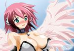  ahoge android angel angel_wings aqua_eyes bad_id bad_pixiv_id bare_shoulders blush breasts chain cleavage collar green_eyes highres ikaros large_breasts long_hair looking_at_viewer misaka_(2394428643) multicolored_hair open_mouth pink_hair red_hair ribbon robot_ears short_hair solo sora_no_otoshimono twintails very_long_hair wings 