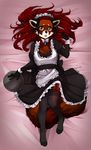  black_fur brown_fur clothing female fluffy fluffy_tail fur hair iwbitu looking_at_viewer maid_uniform mammal multicolored_fur red_hair red_panda solo uniform yellow_eyes 