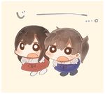  akagi_(kantai_collection) black_hair black_legwear blush brown_hair chibi commentary ina_(1813576) japanese_clothes kaga_(kantai_collection) kantai_collection long_hair multiple_girls side_ponytail simple_background white_legwear 