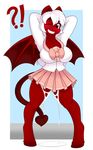  2016 ?! anthro blush bow chilly_pepper clothing cum dragon dripping equine fan_character female hair hand_on_head horn horse hybrid kloudmutt mammal membranous_wings miniskirt my_little_pony one_eye_closed pony pose skirt solo unicorn white_hair wings wink 
