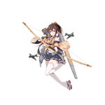  a6m_zero arrow black_gloves blue_skirt bow_(weapon) breasts brown_hair closed_mouth detached_sleeves drawing_bow ello flight_deck floral_print frown full_body gloves hiryuu_(zhan_jian_shao_nyu) holding holding_arrow holding_bow_(weapon) holding_weapon long_hair long_sleeves looking_at_viewer machinery medium_breasts nontraditional_miko outstretched_arm pleated_skirt ponytail quiver ribbon sidelocks single_glove skirt solo thighhighs transparent_background turret weapon white_legwear wide_sleeves yellow_ribbon zhan_jian_shao_nyu 