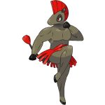  2018 alpha_channel angry athletic biped black_hooves brown_body brown_fur clothing digital_drawing_(artwork) digital_media_(artwork) equine fak&eacute;mon fur hooves male mammal muscular muscular_male nude portrait pose raised_leg reallydarkandwindie red_eyes red_fur simple_background skirt standing transparent_background tufforse video_games 