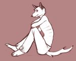  2014 bent_legs canine clothed clothing emaciated jeans male mammal monochrome pants partially_clothed pose sitting sketch solo speed_paint tag_wip theowlette topless wolf 