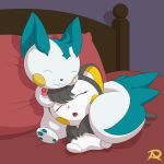  bed cuddling emolga female flower lying male mammal nintendo pachirisu plant pok&eacute;mon pok&eacute;mon_(species) radasus rodent sciurid sleeping video_games zoey_the_emolga 