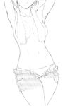  arms_up breasts greyscale highres medium_breasts monochrome niwatazumi original short_hair simple_background sketch solo topless white_background 