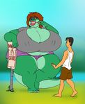  alligator big_breasts black_hair breasts brown_hair crocodilian female hair huge_breasts human hyper hyper_breasts makeup male mammal morbidly_obese overweight red_eyes reptile scalie sign size_difference toothpick vdisco voluptuous water wide_hips 