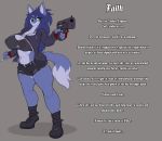  anthro athletic big_breasts blue_fur blue_hair breasts canine cigarette clothed clothing conditional_dnp faith_(wyntersun) female fur green_eyes grey_background gun hair holding_object holding_weapon mammal muscular piercing ranged_weapon simple_background solo weapon wolf wyntersun 
