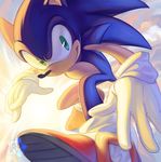 anniversary furry gloves green_eyes isakysaku looking_at_viewer male_focus shoes smile sneakers socks solo sonic sonic_the_hedgehog watermark white_gloves 