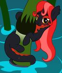  2016 absurd_res alp-luachra amphibian badumsquish blush duo equine eyes_closed fan_character female hi_res horse hybrid mammal my_little_pony newt pond reed water wet 