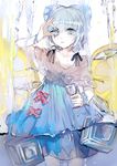  blue_dress blue_eyes blue_hair bow cirno cup dress drinking_glass hair_bow happytreefriendspikapika ice ice_wings looking_at_viewer melting short_hair solo touhou wet wine_glass wings 