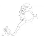  anthro armpits black_and_white denike duo ear_piercing female lagomorph mammal midriff monochrome pencil_(artwork) piercing rabbit reptile scalie simple_background size_difference the_tortoise_and_the_hare traditional_media_(artwork) turtle white_background 