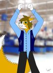  2016 angry anthro canine clothed clothing cyiancefiction desmond_fox fox fur going_postal hair hi_res insane invalid_tag male mammal open_mouth postal puffed_tail retail simple_background teeth uniform 