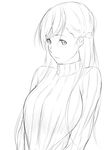  blush greyscale highres long_hair monochrome niwatazumi original ribbed_sweater simple_background sketch solo sweater white_background 