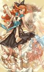  :d ahoge bad_id bad_pixiv_id bare_arms bare_legs bare_shoulders barefoot black_bow blue_eyes blue_hair blush bow cape carrying_under_arm dress granblue_fantasy graphos hair_intakes hairband holding long_hair looking_back lyria_(granblue_fantasy) multiple_girls open_mouth orange_hair sand sara_(granblue_fantasy) sash scroll smile teke_(exploration) thigh_strap thighlet vambraces white_dress 