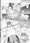  5_fingers anthro armpit_hair armpits bed briefs chest_tuft cloak clothing comic doujinshi english_text eyewear feline fruitz fur goggles hair inner_ear_fluff inside kemono male mammal open_mouth text tuft undershirt underwear 