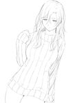  greyscale highres lineart long_hair monochrome niwatazumi ribbed_sweater simple_background smile solo sweater white_background 