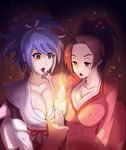  artist_request breasts brown_eyes brown_hair candle erect_nipples fire fuu high_ponytail hypnosis kimono large_breasts open_mouth pink_ribbon ponytail purple_hair ribbon samurai_champloo sheena_fujibayashi short_hair simple_background tagme tales_of_(series) tales_of_symphonia tongue 