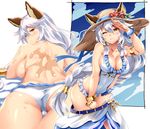  animal_ears ass bare_shoulders blush braid breast_press breasts brown_eyes cat_ears cleavage covered_navel ears_through_headwear erune flower from_behind granblue_fantasy hair_between_eyes hair_intakes hair_tubes hairband hat hat_flower heles jewelry large_breasts leaning_forward long_hair looking_at_viewer looking_to_the_side lying midriff multiple_views navel on_stomach one_eye_closed parted_lips partially_visible_vulva sarong shinozuka_atsuto shiny shiny_skin sideboob silver_hair single_braid straw_hat sun_hat thighs topless very_long_hair 